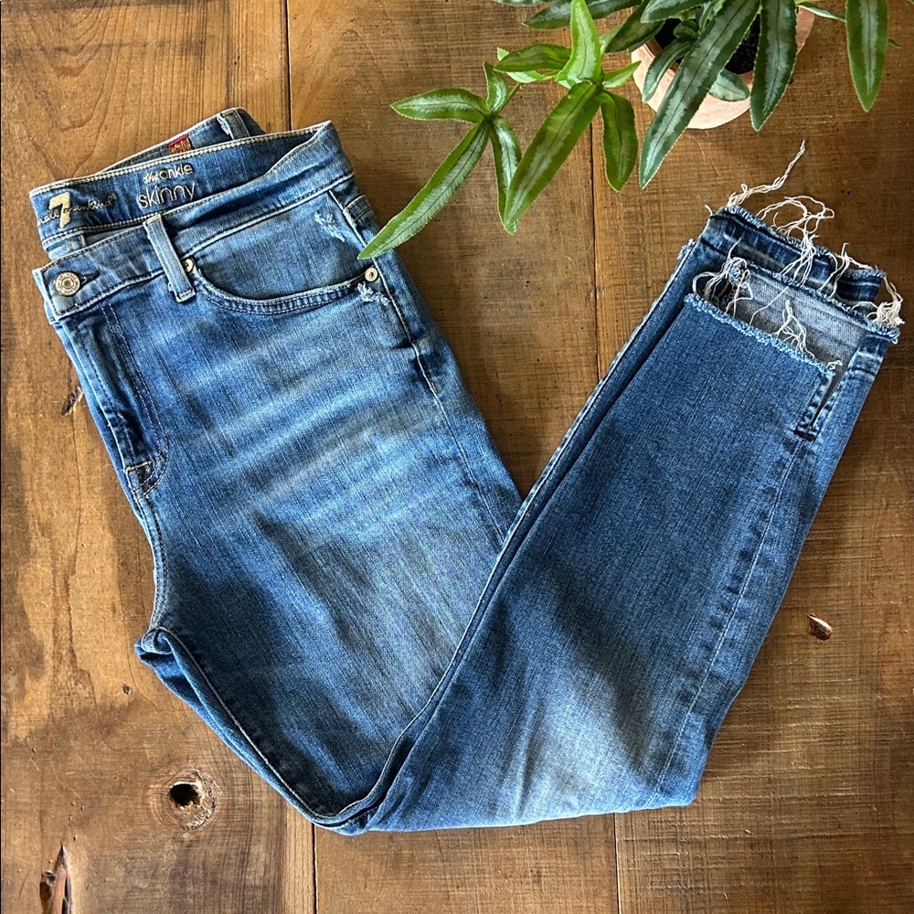 7 For All Mankind Distressed Blue Denim Jeans